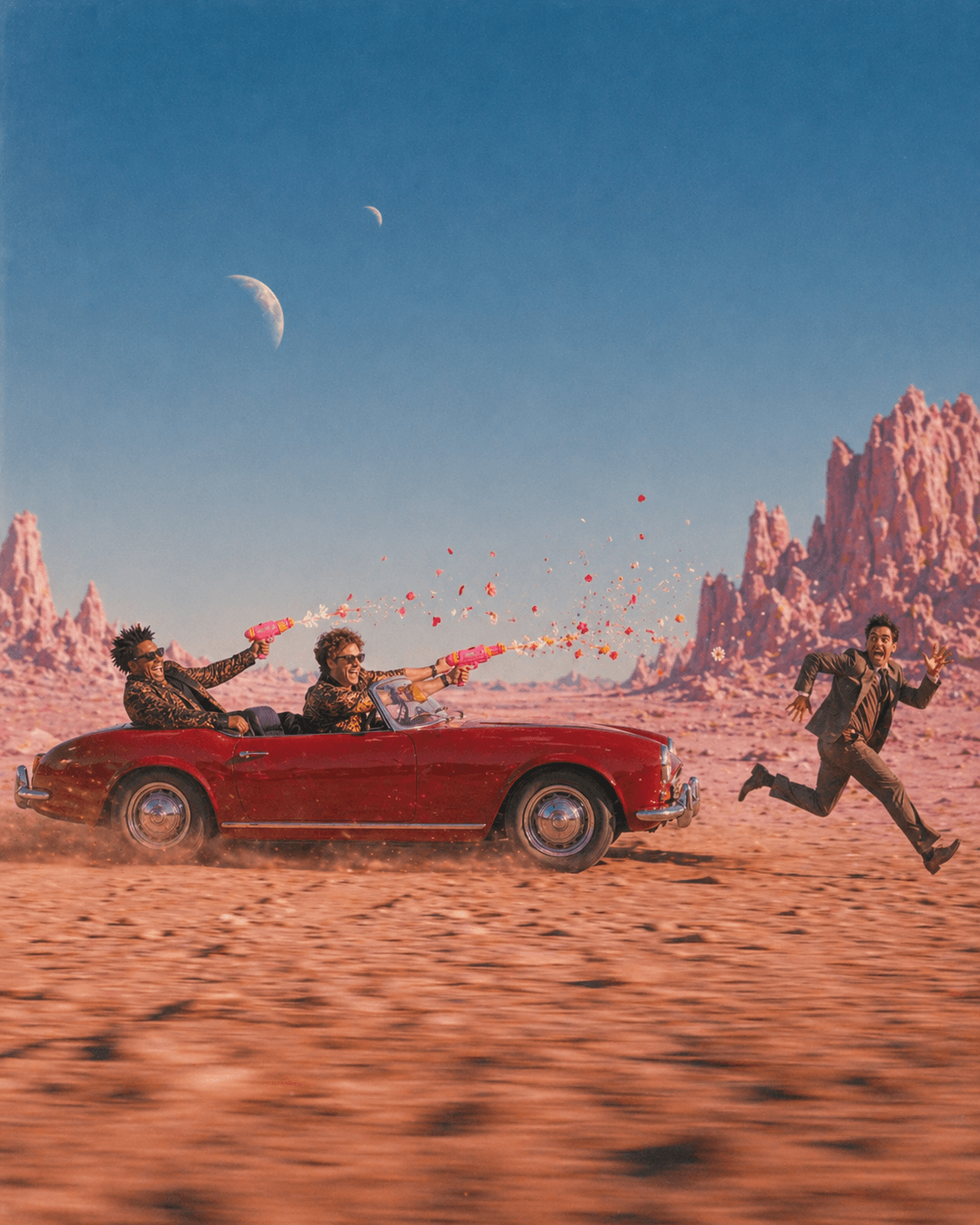 High-speed surreal chase scene through a cosmic desert, representing the relentless momentum of WolfX's automated pressure engine.